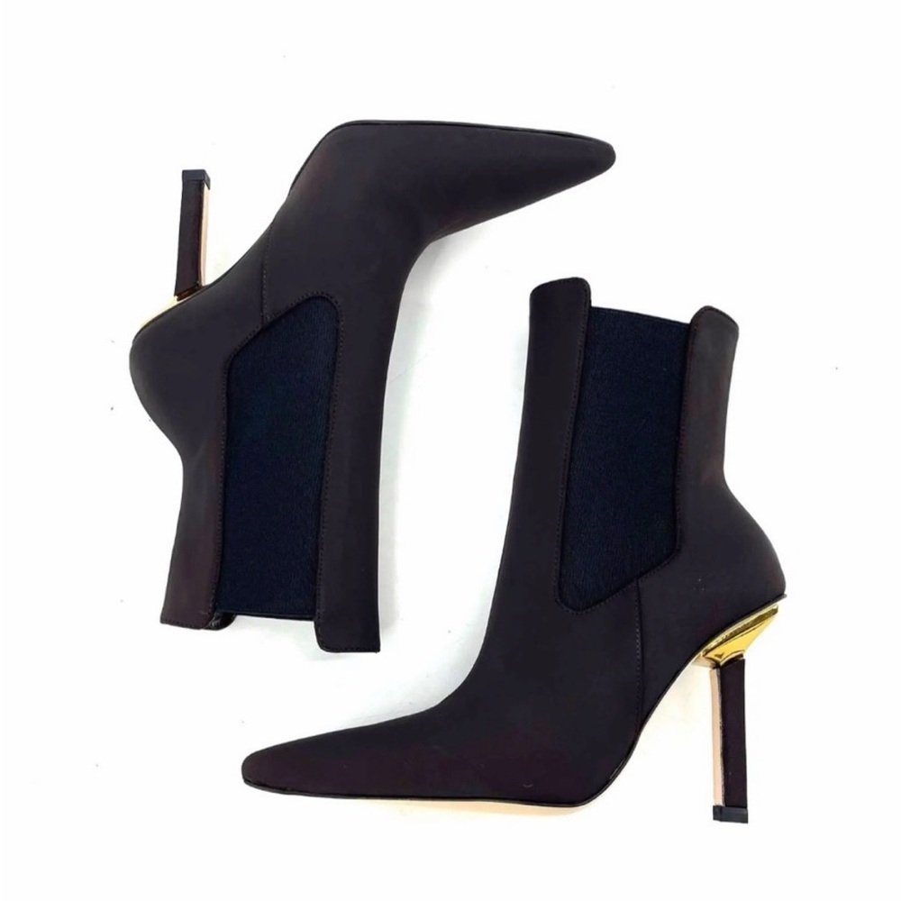 Black Pointed Stiletto High Kickstand Stiletto Neoprene Booties